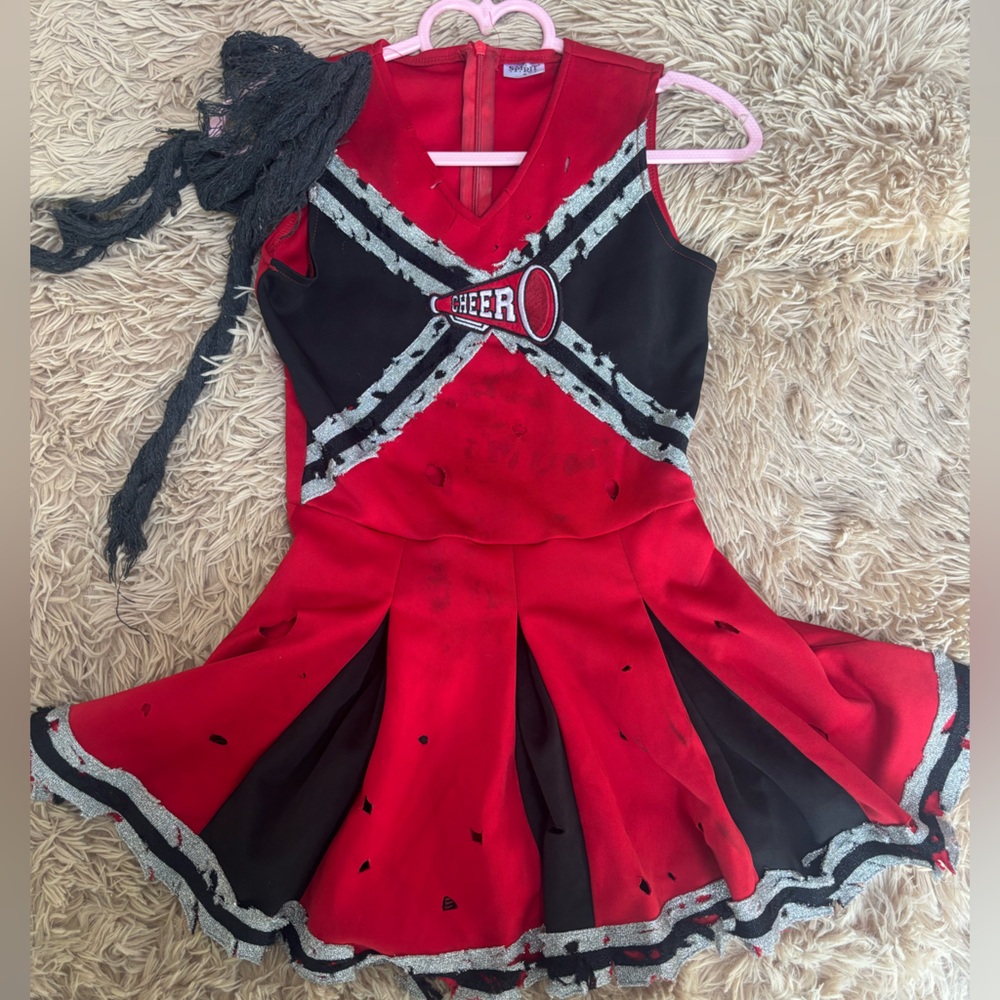 Red and Black Haunted Zombie Blood Cheerleader Costume for Kids